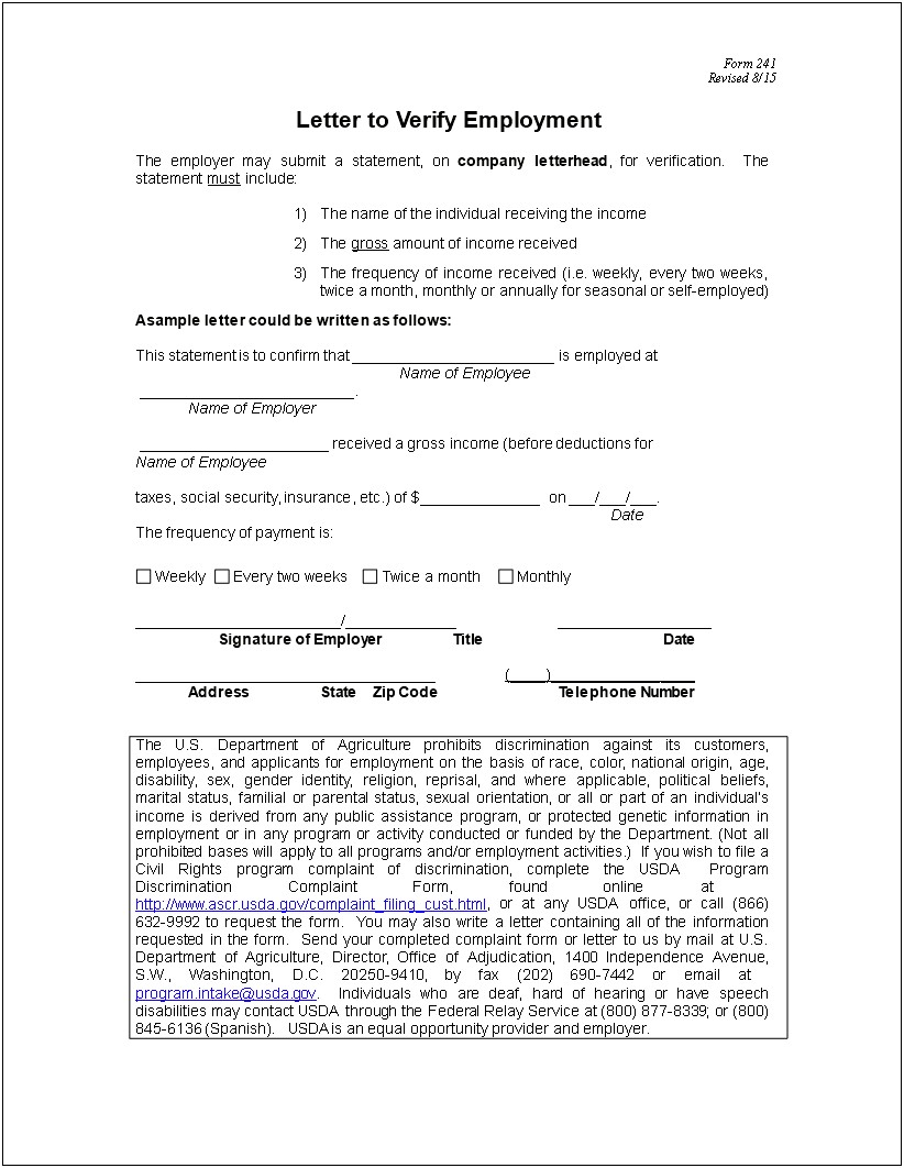 Income Verification Letter Template From Employer