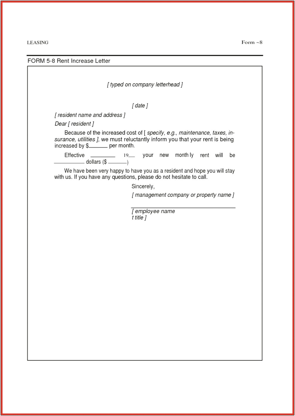 Increase In Rent Letter Template Uk