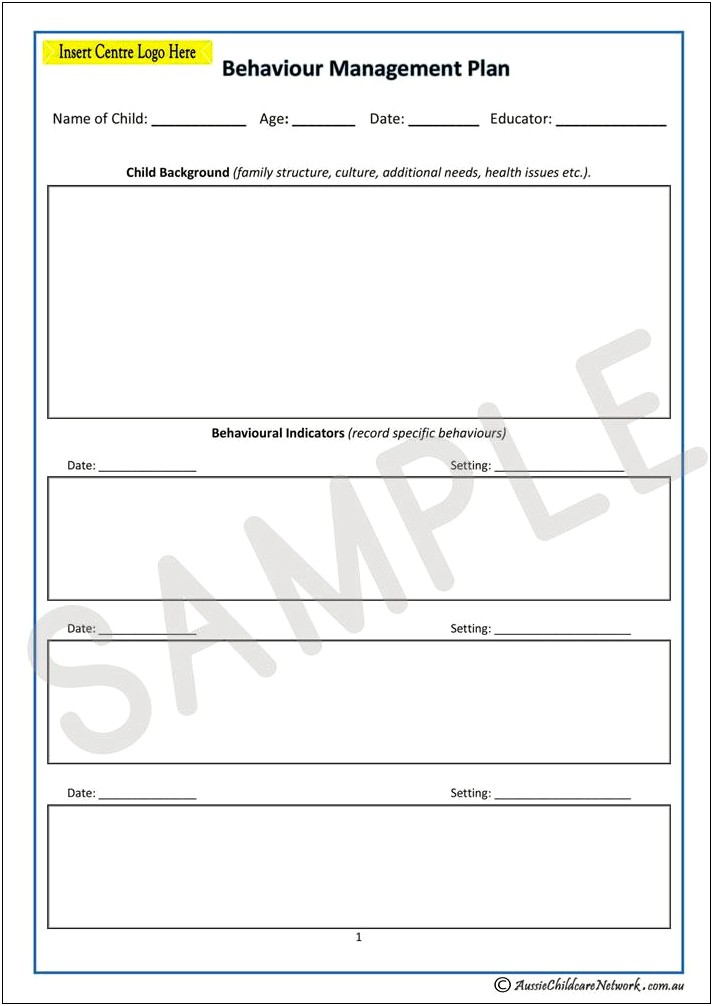 Individual Behaviour Management Plan Template Early Childhood