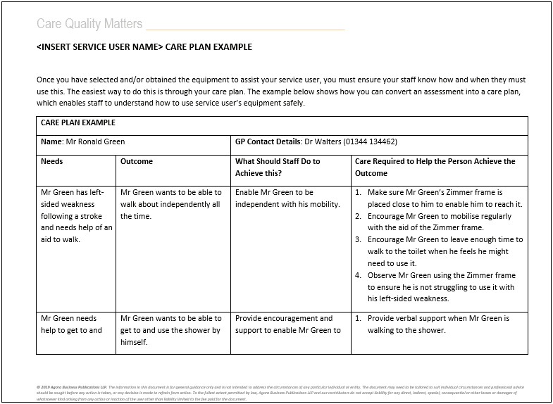 Individual Care Plan For A Child Template