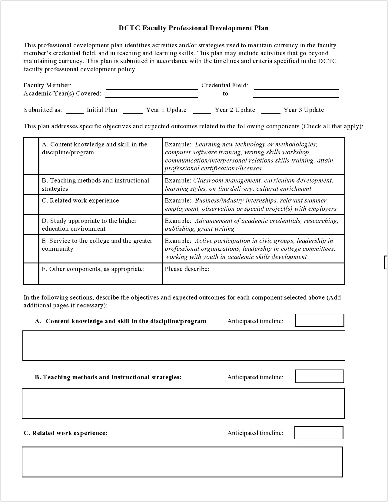 Individual Professional Development Plan Template California