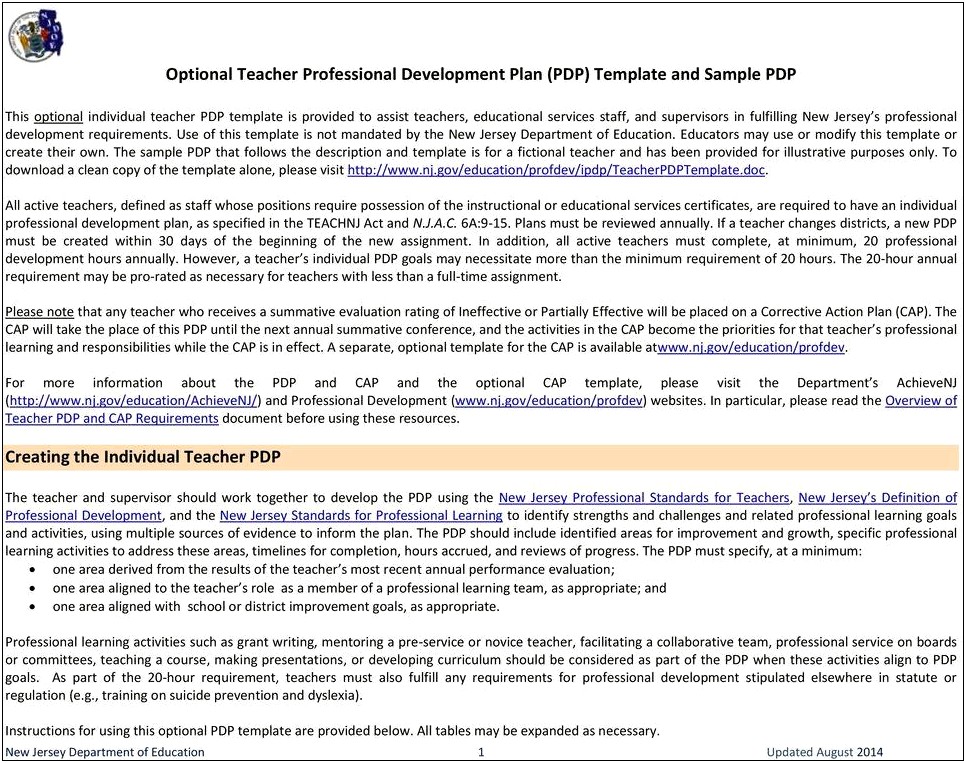 Individual Teacher Professional Development Plan Pdp Template