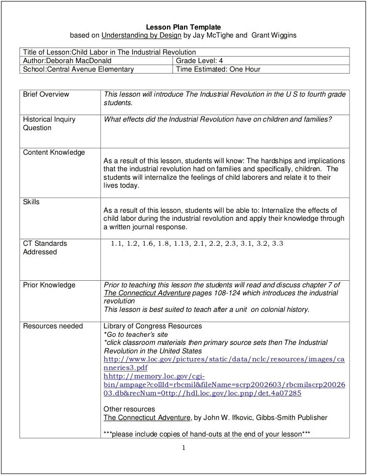 Infant Room Weekly Lesson Plan Template