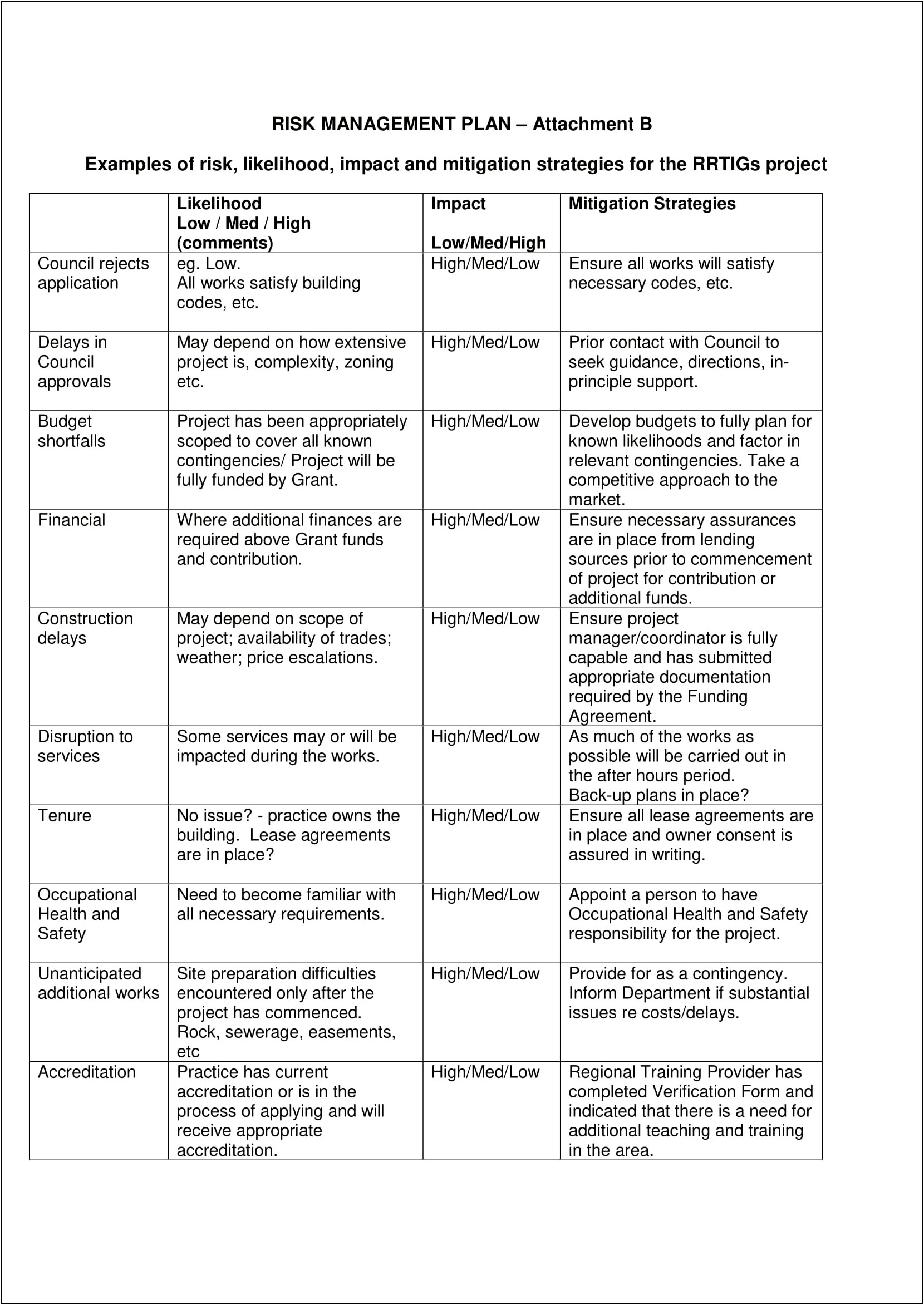 Informaiton Technology Risk Management Plan Healthcare Template