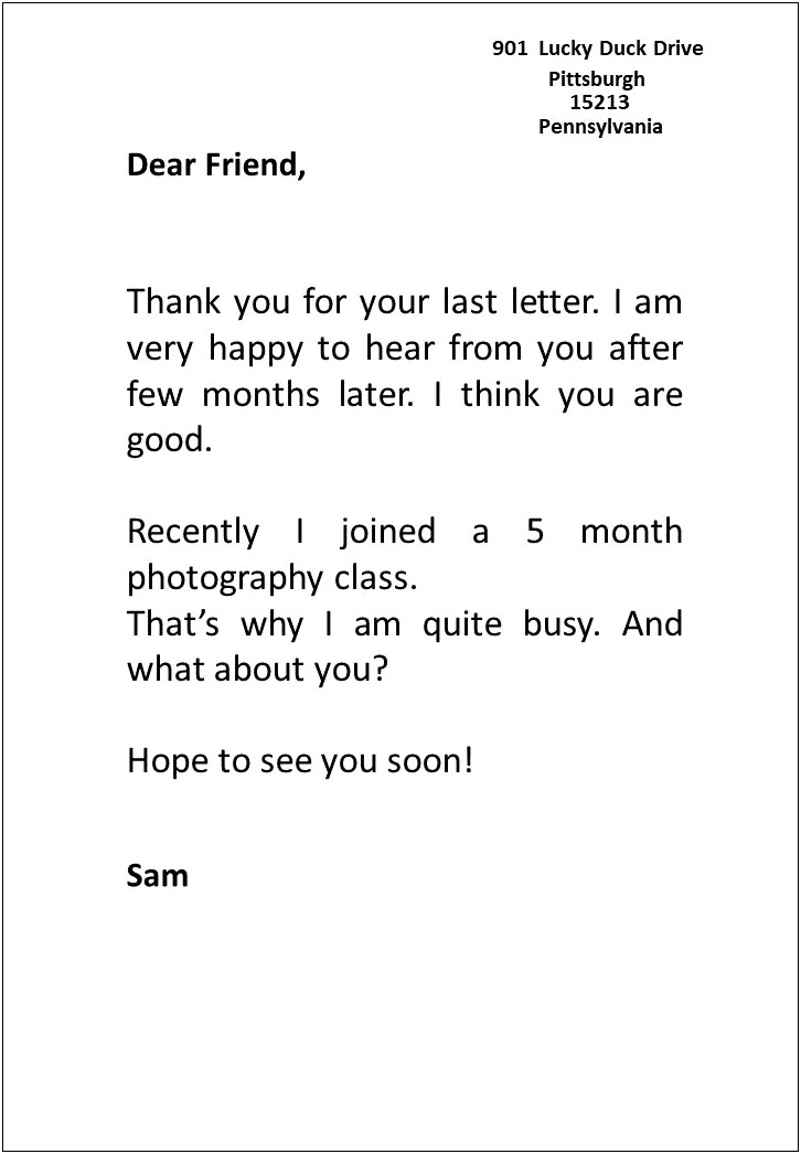 Informal Letter To A Friend Template