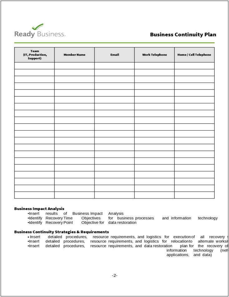 Information Technology Business Continuity Plan Template