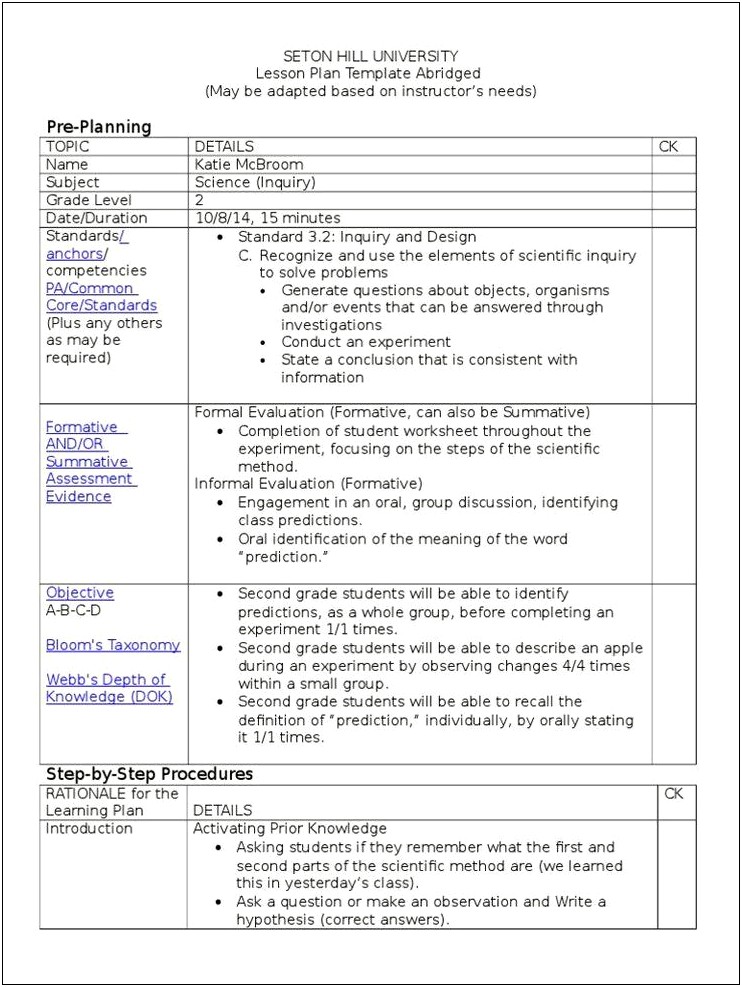 Inquiry Based Learning Lesson Plan Template