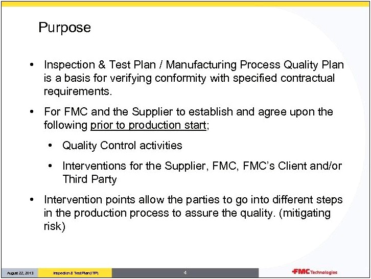 Inspection And Test Plan Template Manufacturing