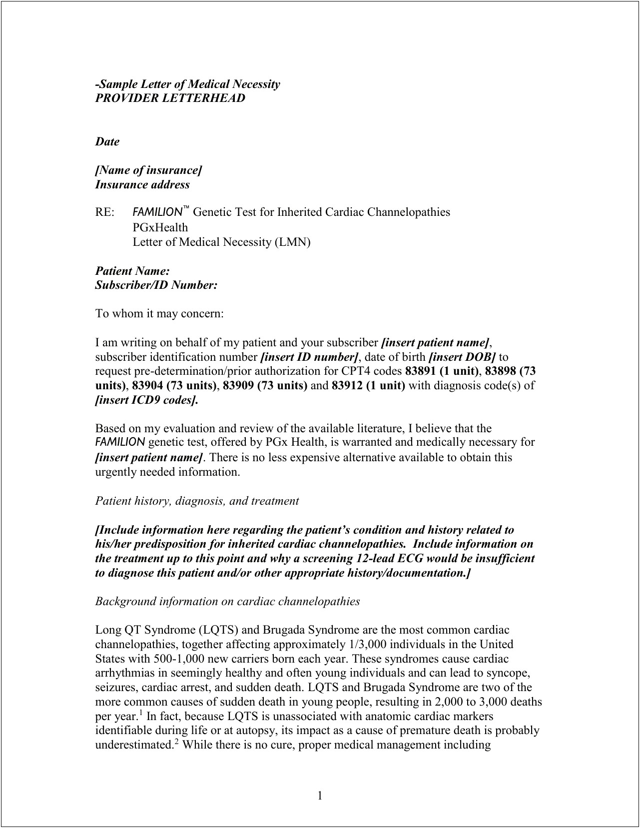 Insurance Letter Of Medical Necessity Template