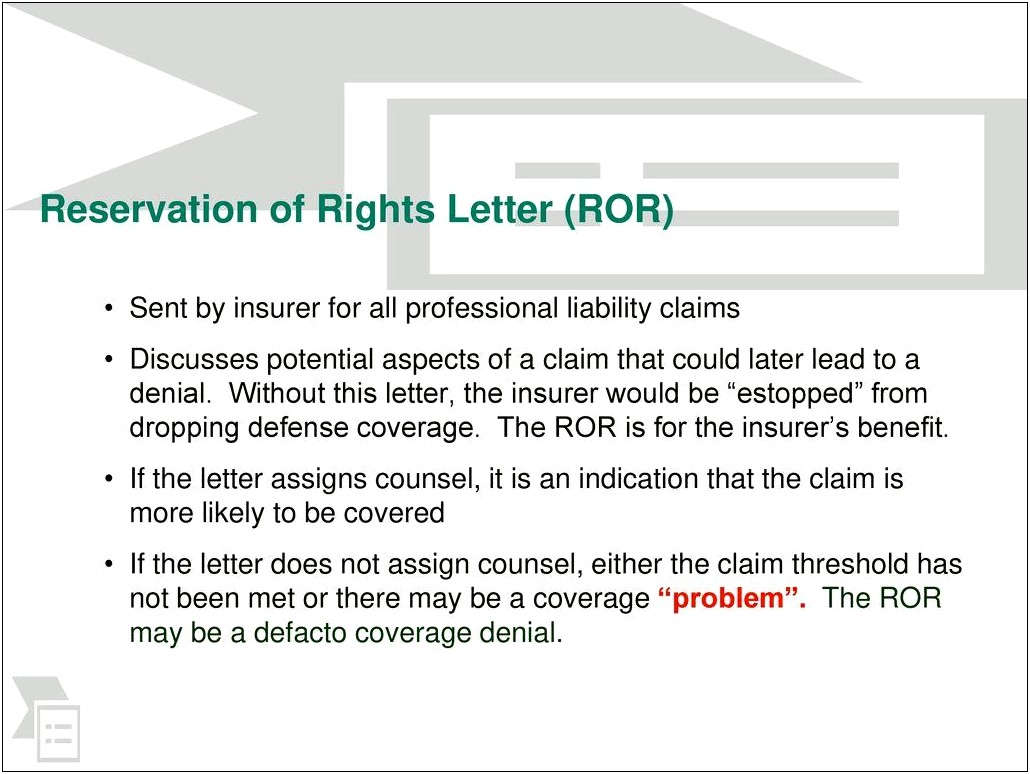 Insurance Reservation Of Rights Letter Template