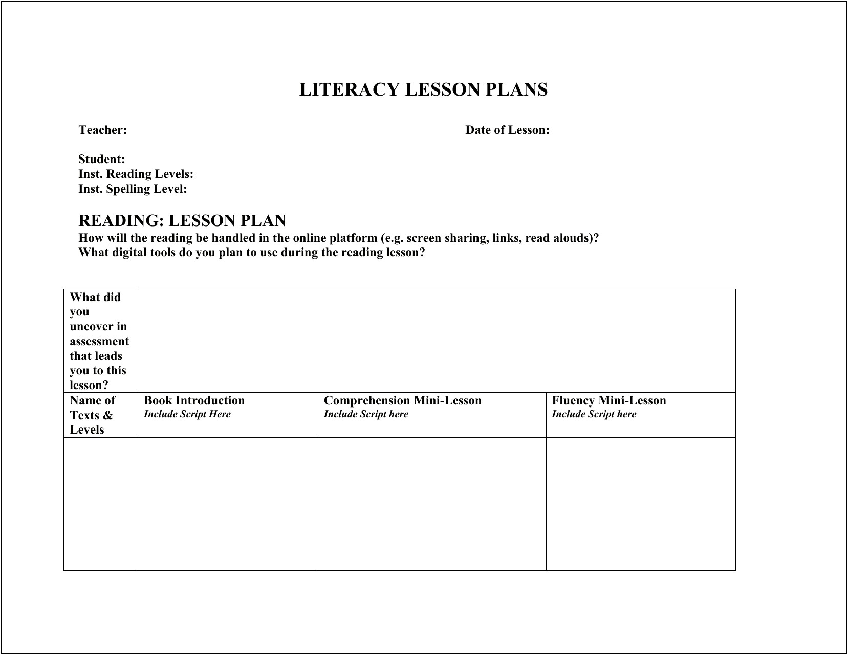 Interactive Read Aloud Lesson Plan Template Pdf