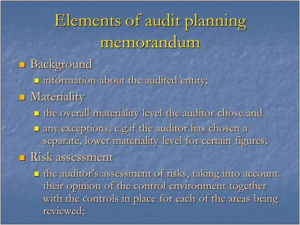 Internal Audit Planning Memorandum Sample Template