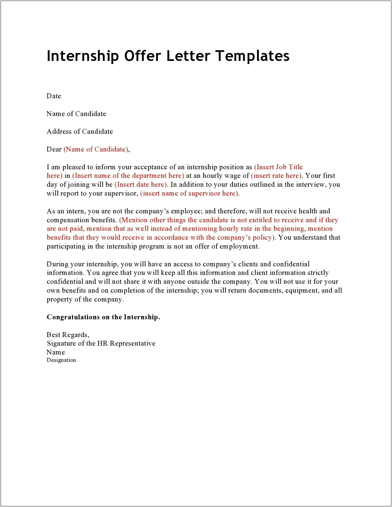 Internship Completion Letter From Employer Template