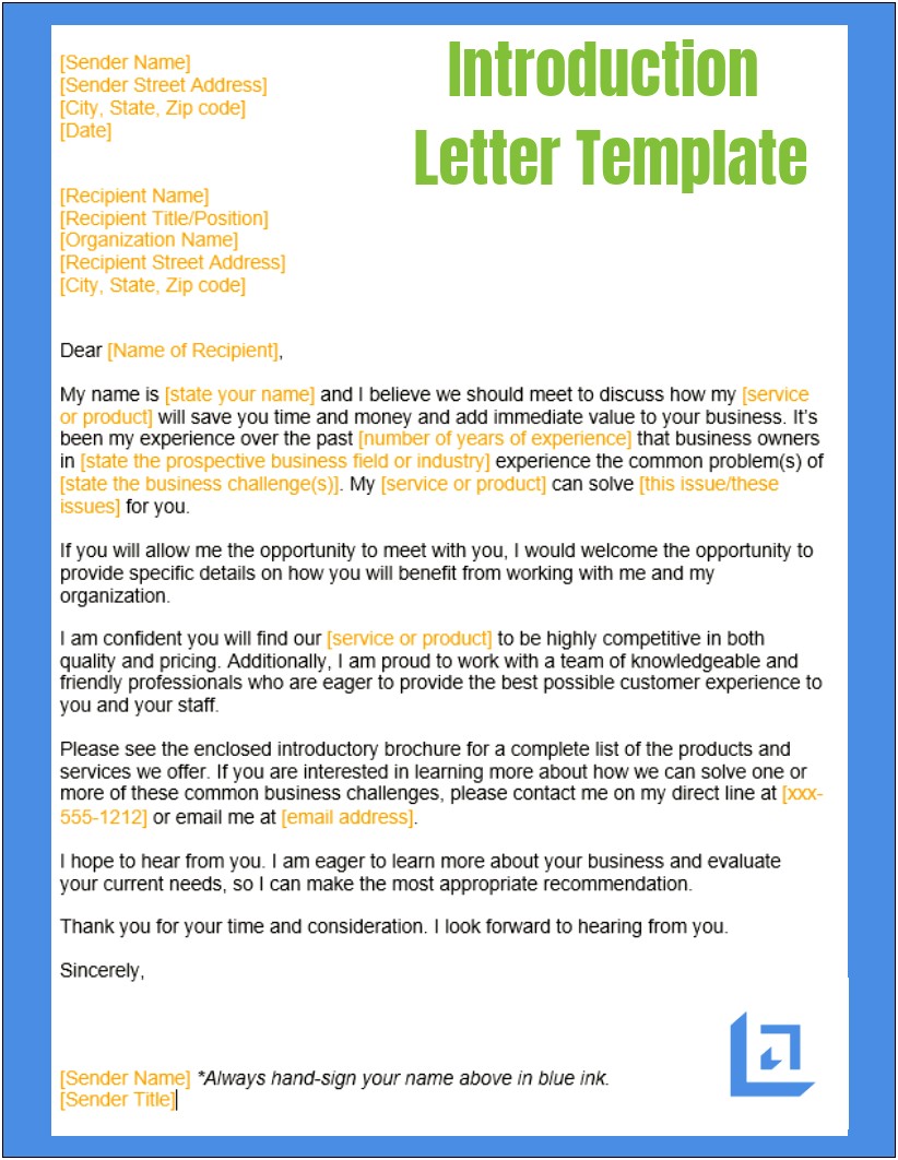 Intro Letter To A Business Template