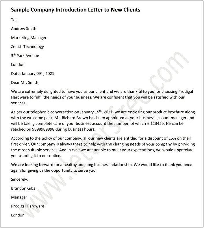 Introduction Letter For New Company Template