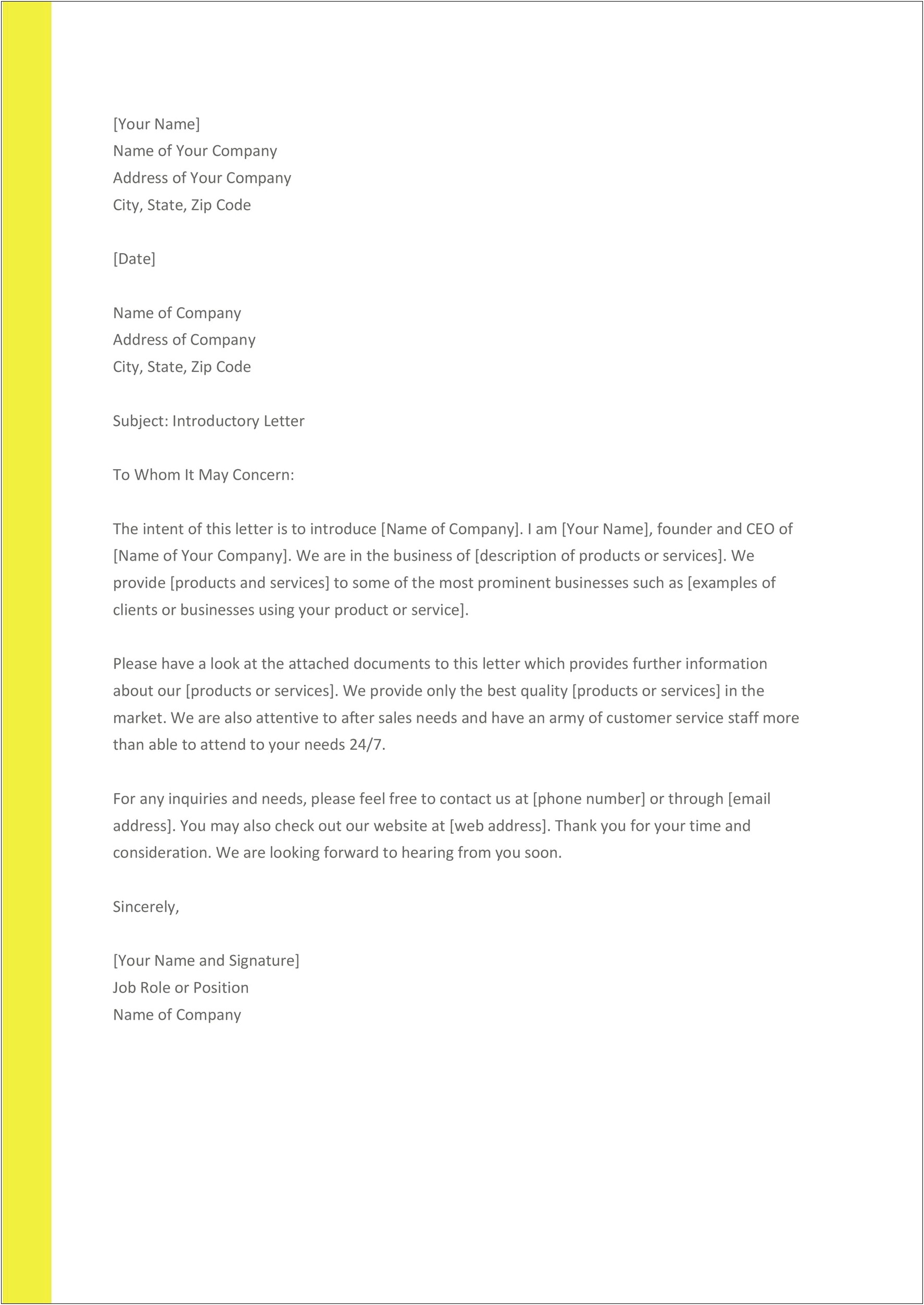 Introduction Letter To Potential Clients Template