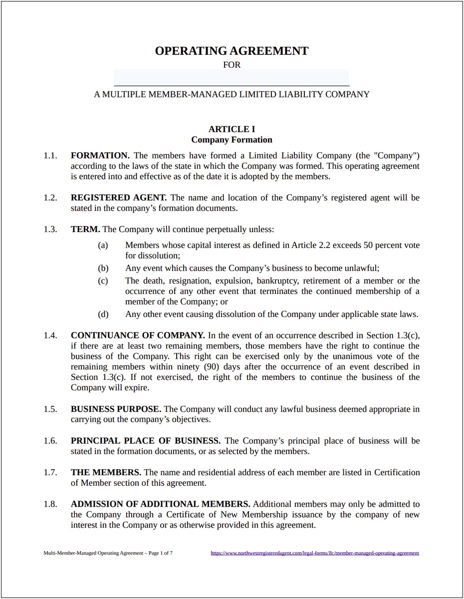 Investment Llc Operating Agreement Word Template