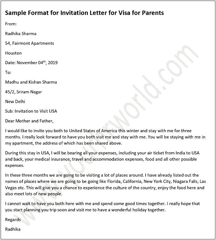 Invitation Letter For A Visitor Visa Templates