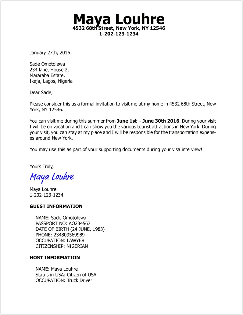 Invitation Letter For Us Visa Business Template