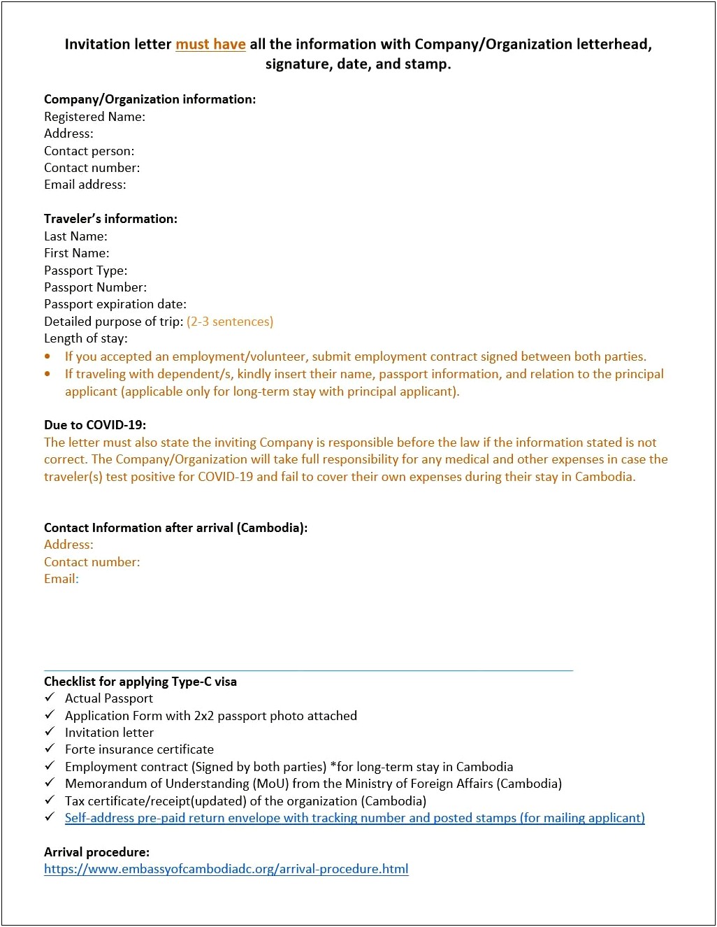 Invitation Letter For Visa Template Doc