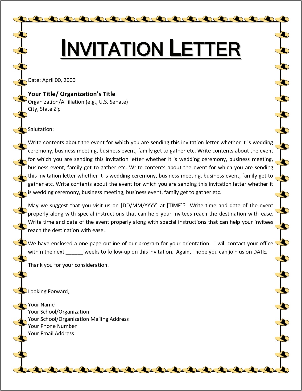 Invitation Letter For Visa To Usa Template