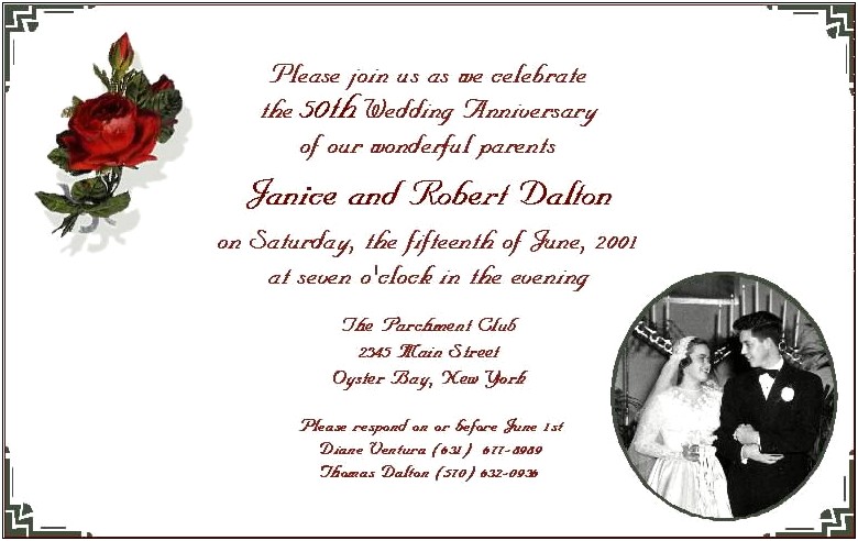 Invitation Letter To Usa Sample 50th Wedding Nniversary