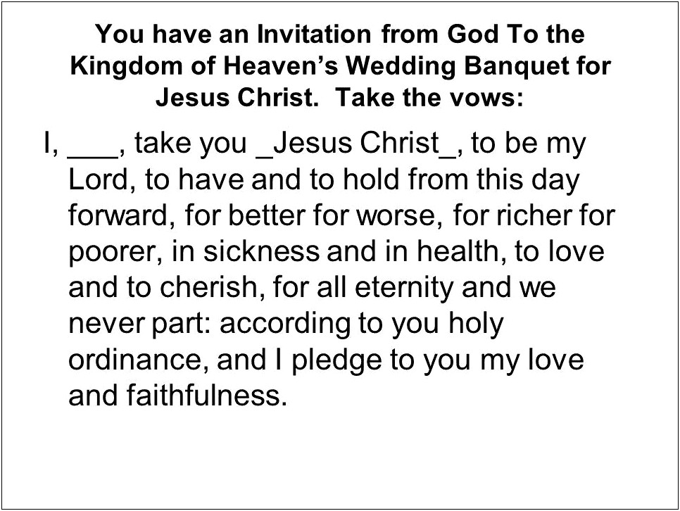 Invitation To Christ's Wedding Feast