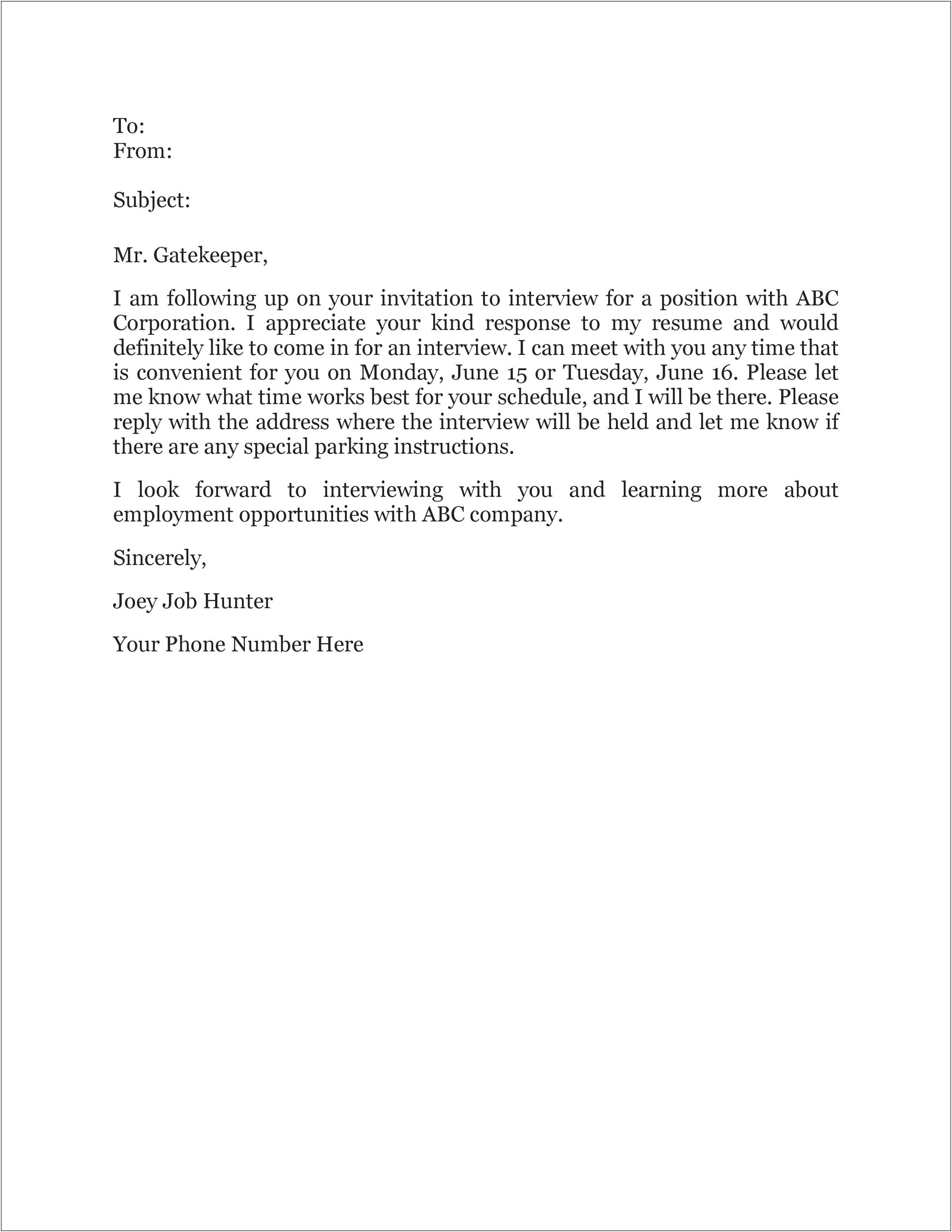 Invite To Second Interview Letter Template