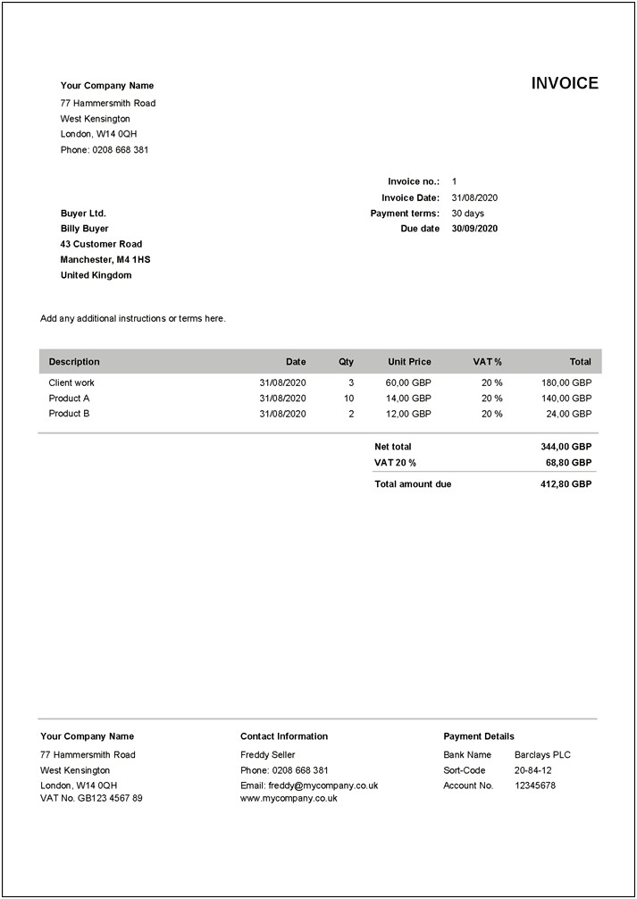 Invoice Template For Freelance In Word