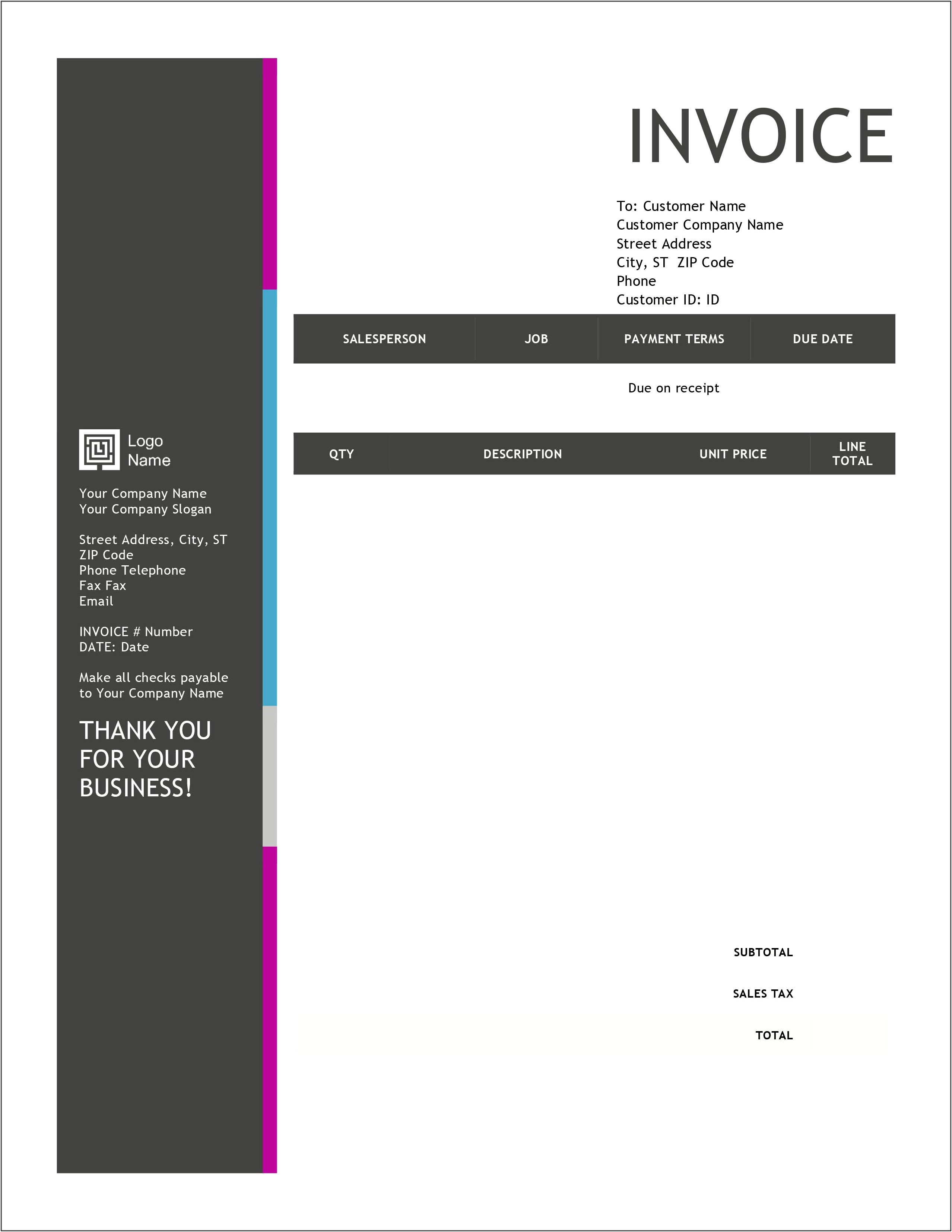 Invoice With Product Image Word Template