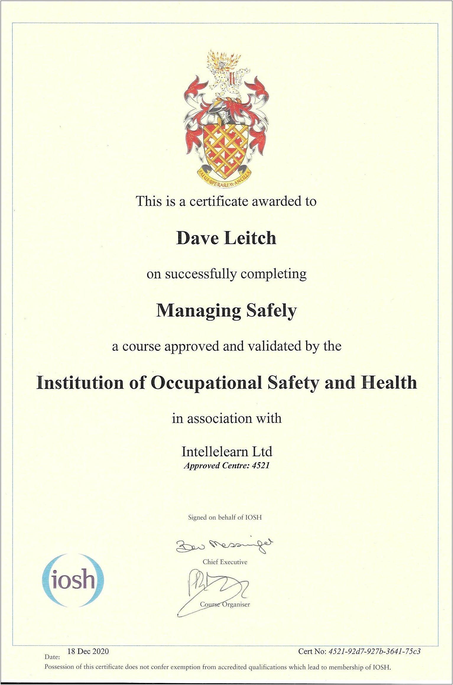 Iosh Managing Safely Project Template Word