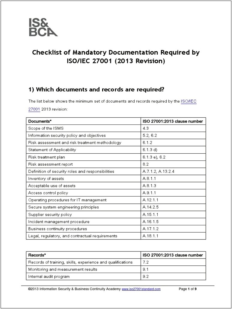 Iso 27001 Internal Audit Plan Template