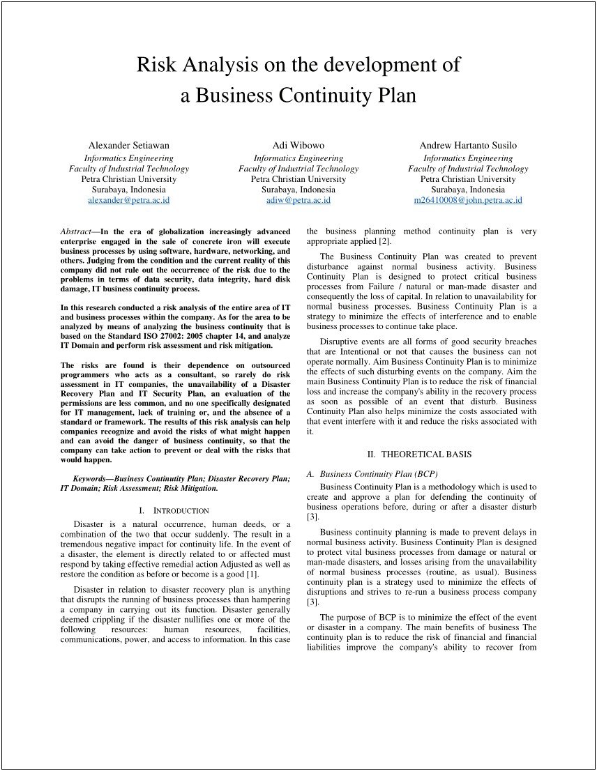 Iso 27002 Business Continuity Plan Template