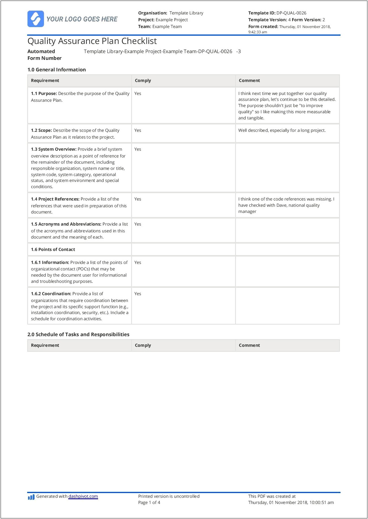 Iso 9001 Quality Assurance Plan Template