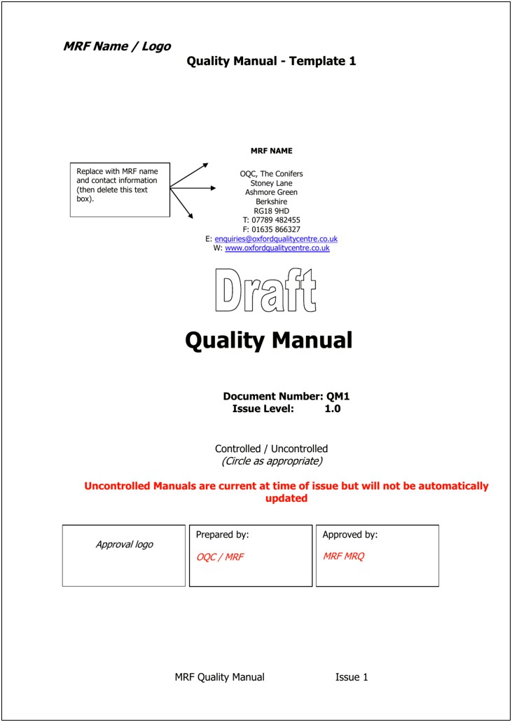 Iso 9001 Quality Manual Word Template