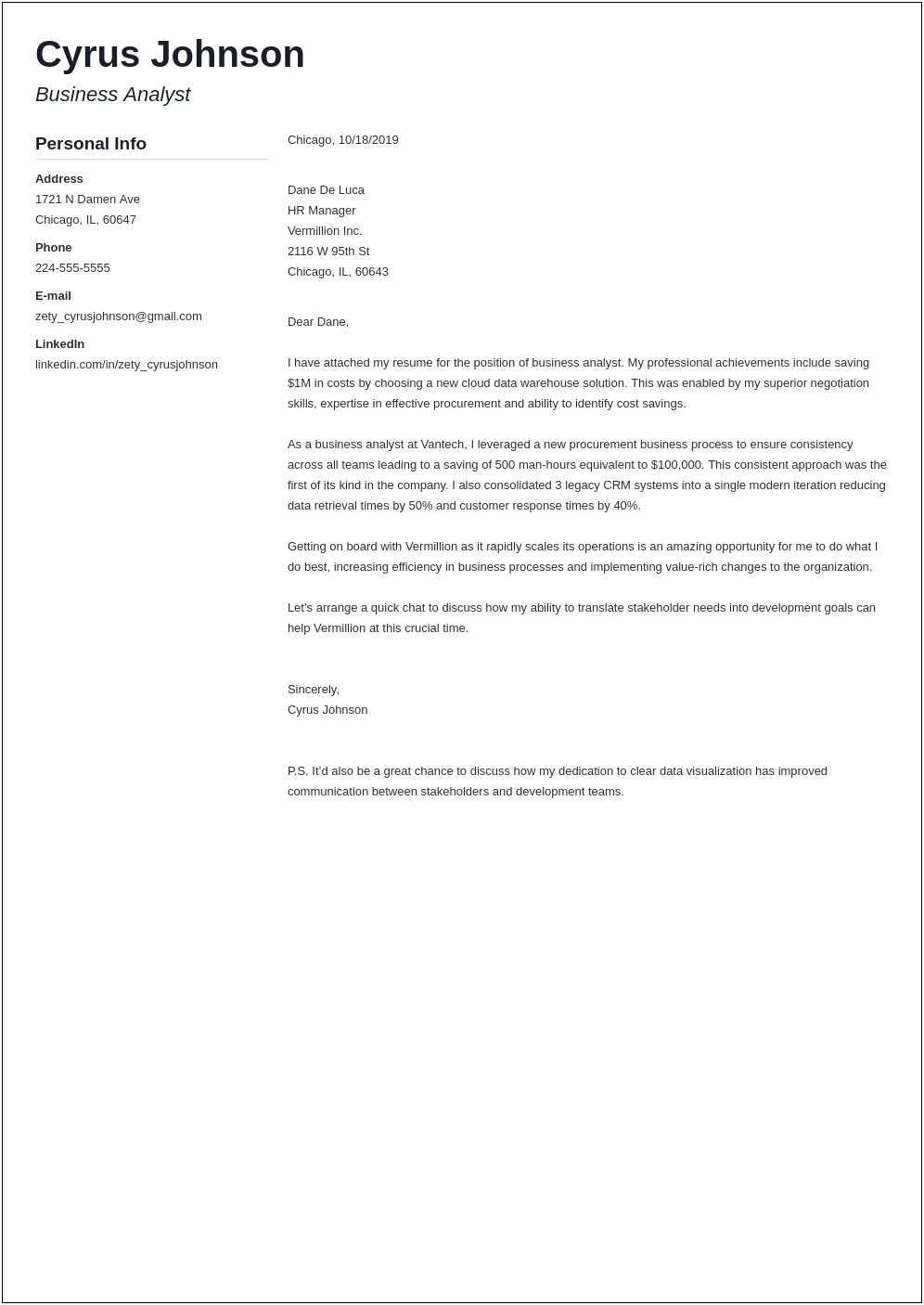 It Business Analyst Cover Letter Template