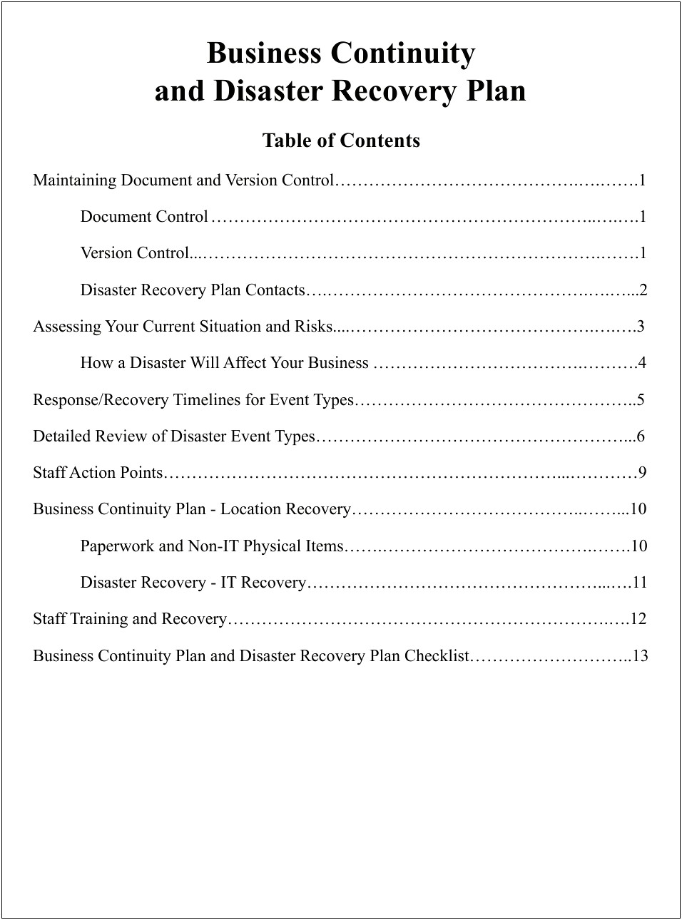 It Business Continuity Plan Template Pdf