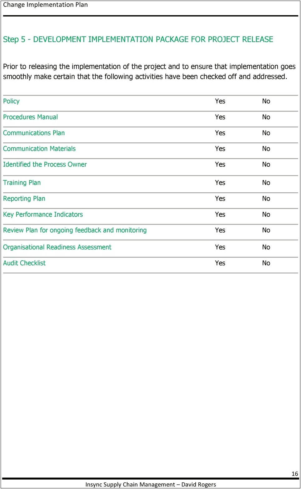 It Change Management Implementation Plan Template