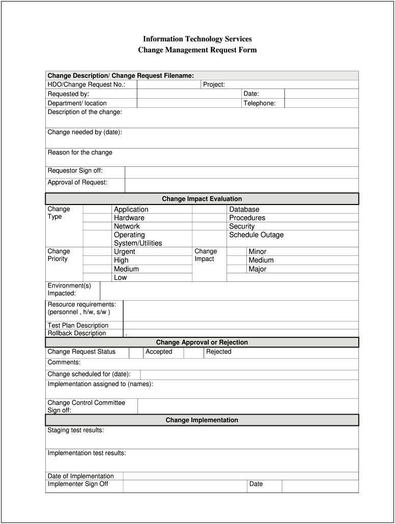 It Change Management Plan Template Free