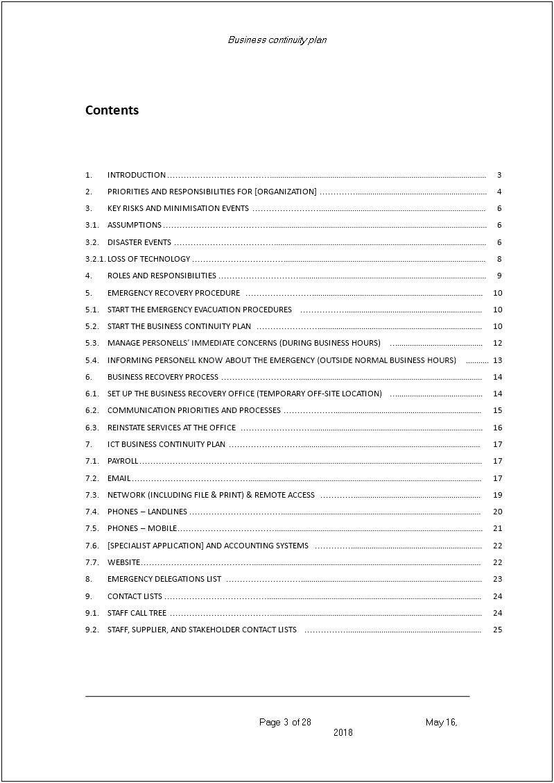 It Department Business Continuity Plan Template