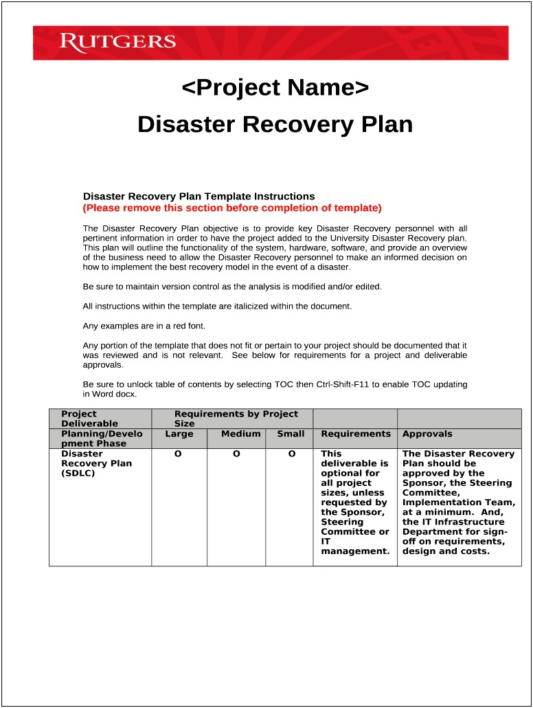 It Disaster Recovery Plan Template Excel