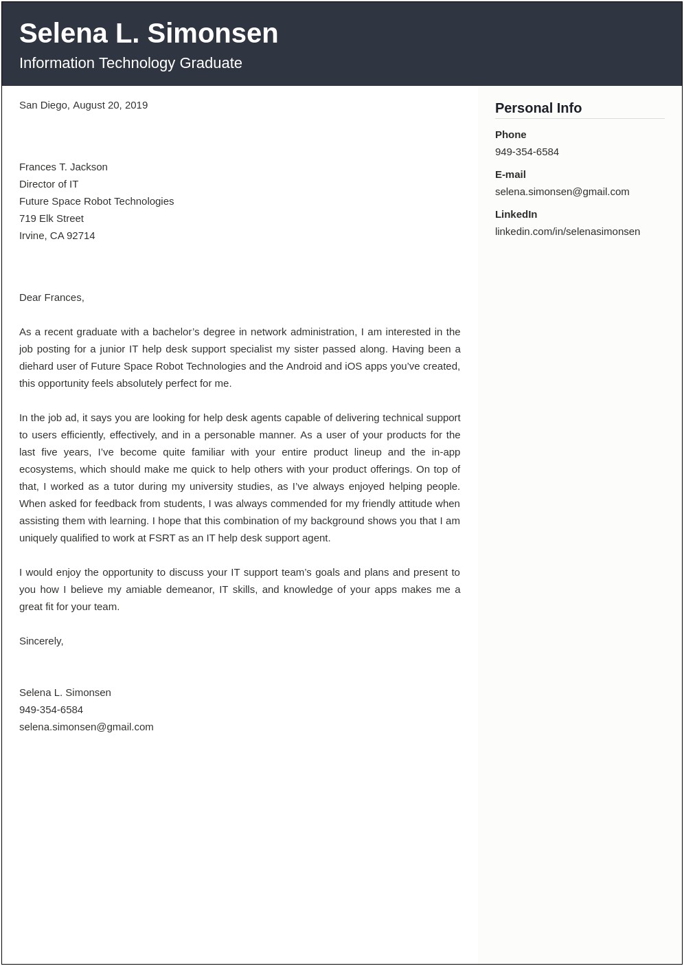 It Help Desk Cover Letter Template