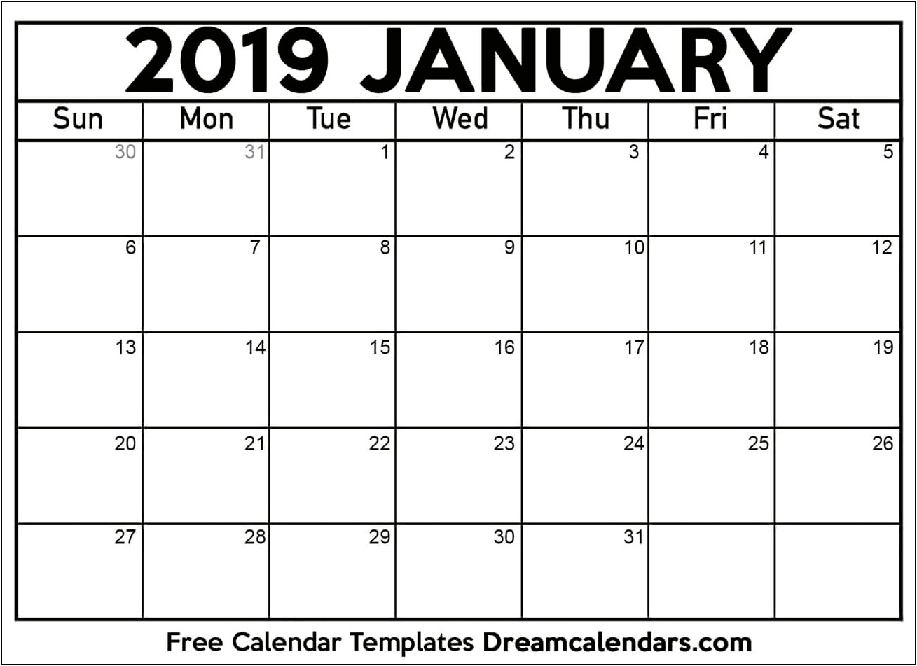 January 2019 Calendar Template In Word