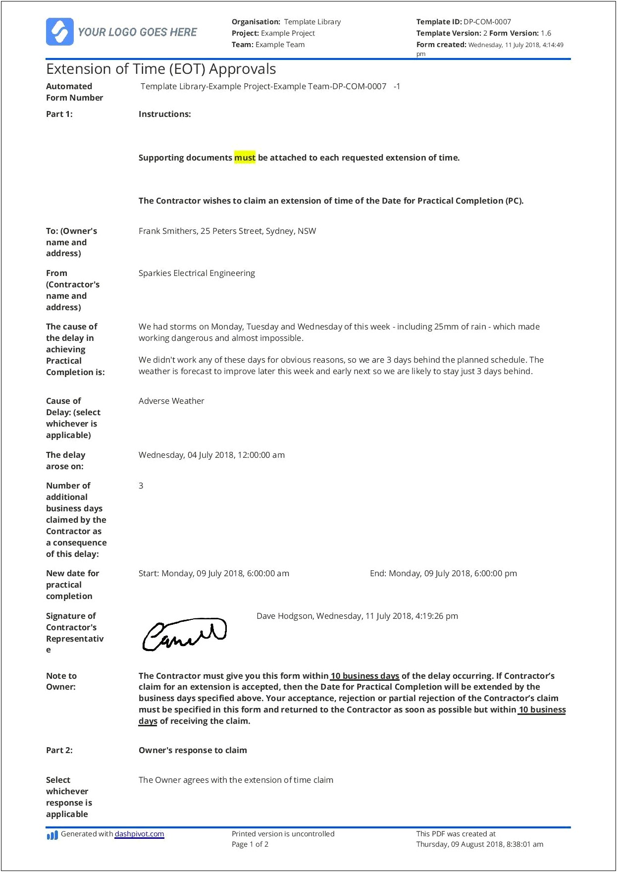 Jct 2011 Extension Of Time Letter Template