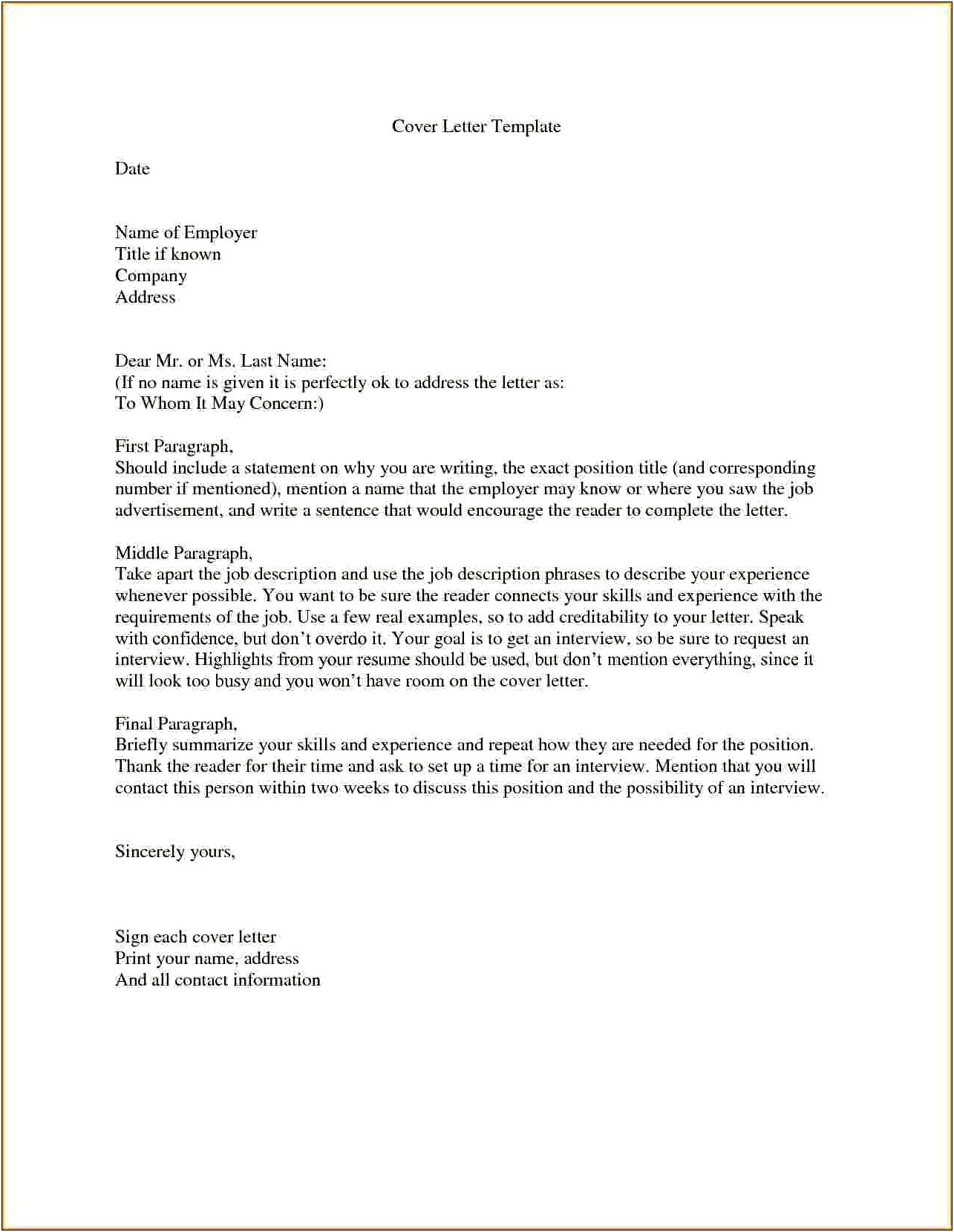 Job Application Cover Letter Template No Contact