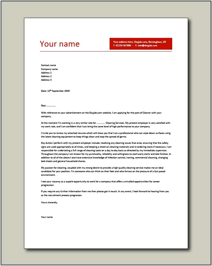 Job Application Cover Letter Template Uk