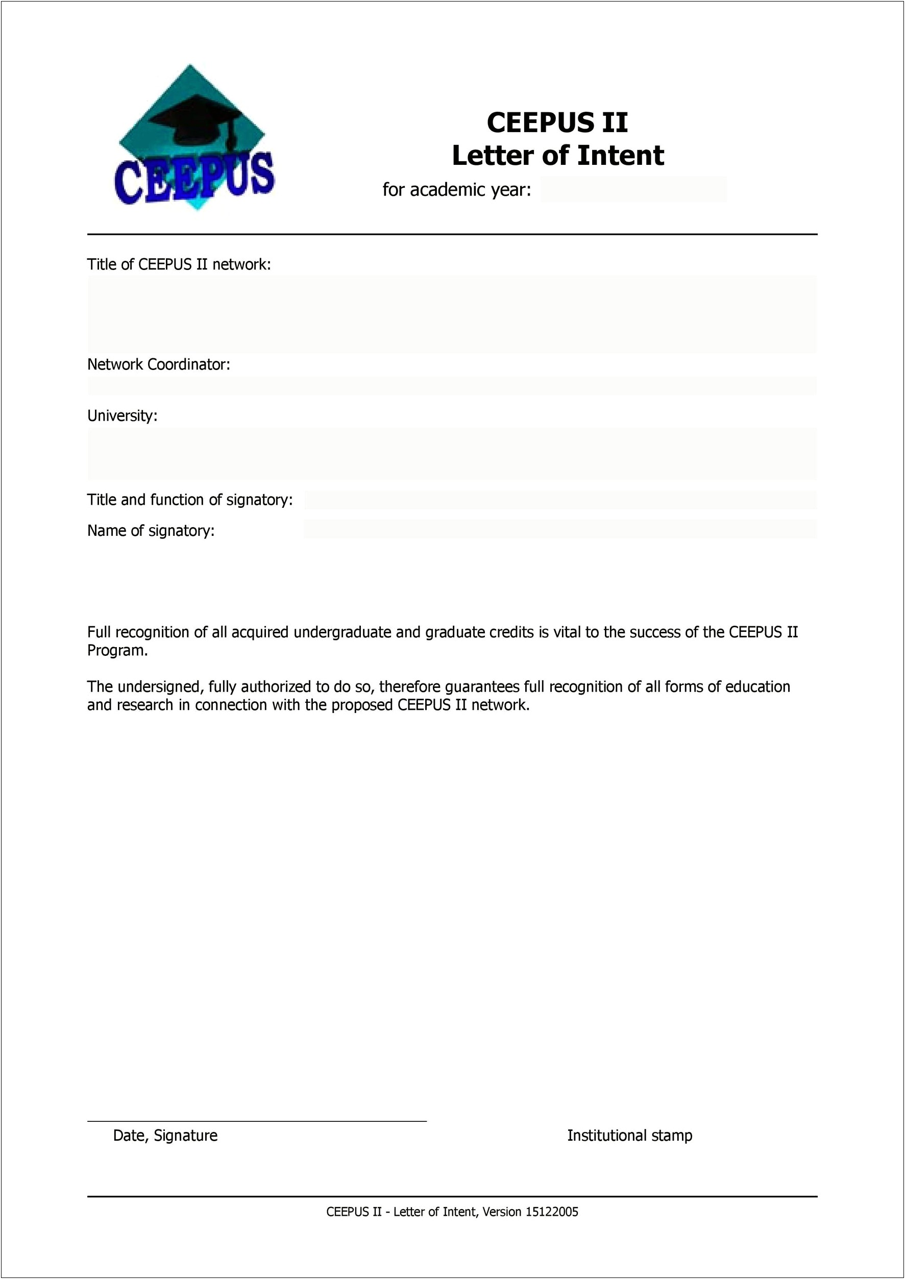 Job Application Letter Of Intent Template