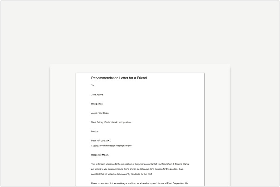 Job Letter Of Recommendation For Yourself Template