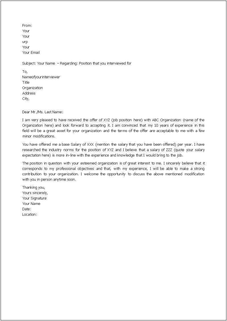 Job Offer Counter Proposal Letter Template