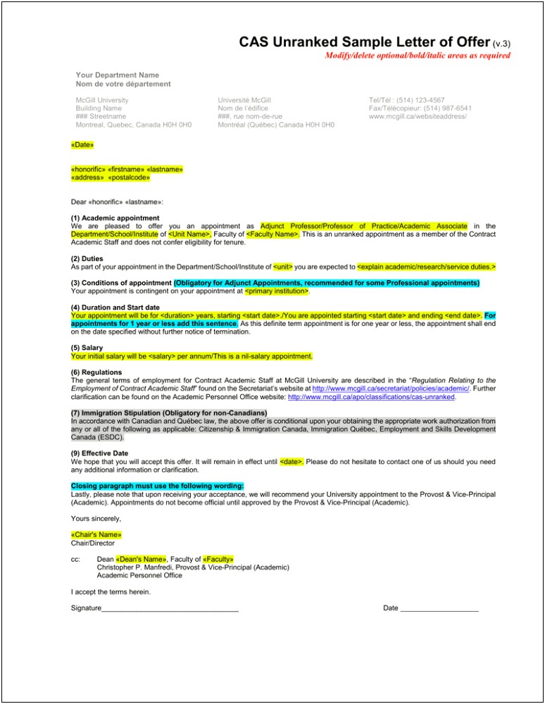 Job Offer Letter For Immigration Template